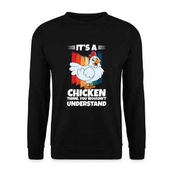 Lustiger Hühner Spruch Huhn - Unisex Pullover - Schwarz - Vorne - Alina (178cm) & Michal (187cm)