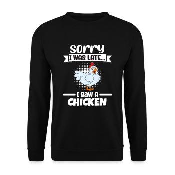 Funny Chicken Saying Chicken - Unisex Sweatshirt - black - Front - Alina (178cm) & Michal (187cm)