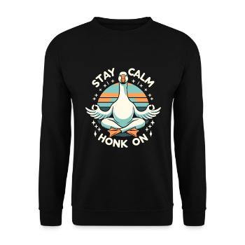 Ruhig bleiben Gans - Unisex Pullover - Schwarz - Vorne - Alina (178cm) & Michal (187cm)
