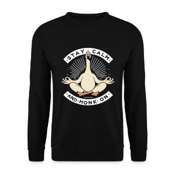 Ruhig bleiben Gans - Unisex Pullover - Schwarz - Vorne - Alina (178cm) & Michal (187cm)
