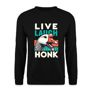Live, Laugh, Horn – Joyful Goose Meme - Unisex Sweatshirt - black - Front - Alina (178cm) & Michal (187cm)