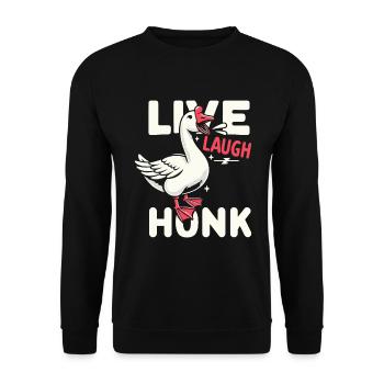 Live, Laugh, Horn – Joyful Goose Meme - Unisex Sweatshirt - black - Front - Alina (178cm) & Michal (187cm)