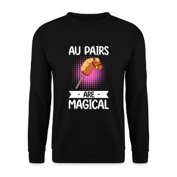 Au Pair Mädchen Kindergarten Nanny - Unisex Pullover - Schwarz - Vorne - Alina (178cm) & Michal (187cm)