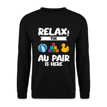 Au Pair Mädchen Kindergarten Nanny - Unisex Pullover - Schwarz - Vorne - Alina (178cm) & Michal (187cm)