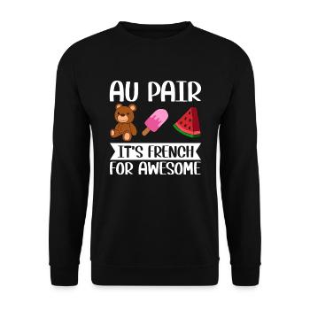 Au Pair Mädchen Kindergarten Nanny - Unisex Pullover - Schwarz - Vorne - Alina (178cm) & Michal (187cm)
