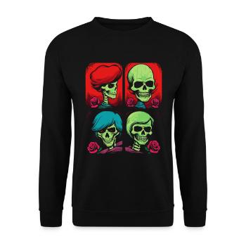 Image de dessin animé Pop Art de crânes et de Roses - Sweat-shirt Unisexe - noir - Devant - Alina (178cm) & Michal (187cm)