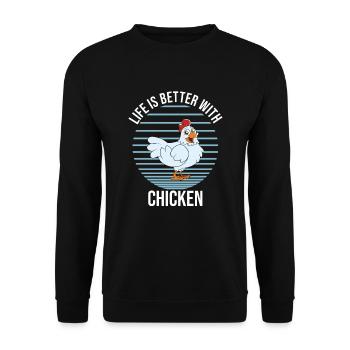 Funny Chicken Saying Chicken - Unisex Sweatshirt - black - Front - Alina (178cm) & Michal (187cm)