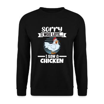Lustiger Hühner Spruch Huhn - Unisex Pullover - Schwarz - Vorne - Alina (178cm) & Michal (187cm)