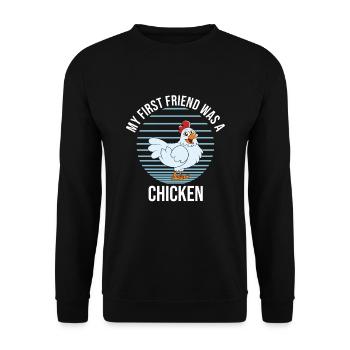 Funny Chicken Saying Chicken - Unisex Sweatshirt - black - Front - Alina (178cm) & Michal (187cm)