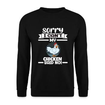Lustiger Hühner Spruch Huhn - Unisex Pullover - Schwarz - Vorne - Alina (178cm) & Michal (187cm)