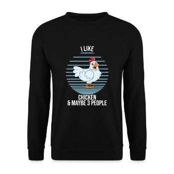 Lustiger Hühner Spruch Huhn - Unisex Pullover - Schwarz - Vorne - Alina (178cm) & Michal (187cm)
