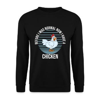 Funny Chicken Saying Chicken - Unisex Sweatshirt - black - Front - Alina (178cm) & Michal (187cm)