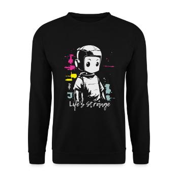 Das Leben ist komisch, niedlicher Cyborg Roboter - Unisex Pullover - Schwarz - Vorne - Alina (178cm) & Michal (187cm)