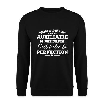Auxiliaire de puériculture Puéricultrice Métier - Sweat-shirt Unisexe - noir - Devant - Alina (178cm) & Michal (187cm)