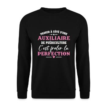 Auxiliaire de puériculture Puéricultrice Métier - Sweat-shirt Unisexe - noir - Devant - Alina (178cm) & Michal (187cm)