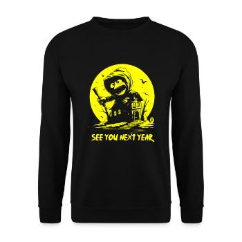 See you next year! Creepy Doll - Unisex Sweatshirt - black - Front - Alina (178cm) & Michal (187cm)