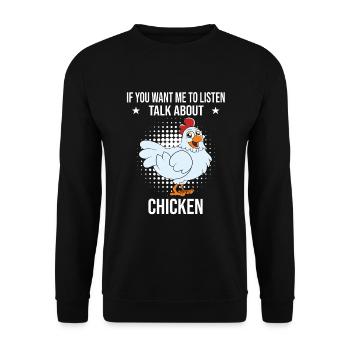 Lustiger Hühner Spruch Huhn - Unisex Pullover - Schwarz - Vorne - Alina (178cm) & Michal (187cm)