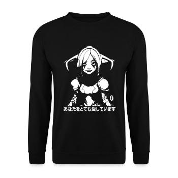 Japan Kanji Anime-Girl, Ich liebe dich so sehr - Unisex Pullover - Schwarz - Vorne - Alina (178cm) & Michal (187cm)