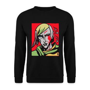 Ein abstrakter Cartoon Kunst Anime Anti Held - Unisex Pullover - Schwarz - Vorne - Alina (178cm) & Michal (187cm)