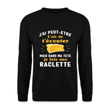 Dans ma tête raclette humour raclette homme femme - Sweat-shirt Unisexe - noir - Devant - Alina (178cm) & Michal (187cm)