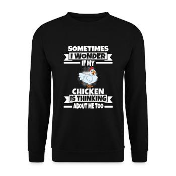 Lustiger Hühner Spruch Huhn - Unisex Pullover - Schwarz - Vorne - Alina (178cm) & Michal (187cm)