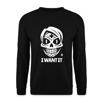 Je le veux, de l’argent, un signe de dollar et un crâne - Sweat-shirt Unisexe - noir - Devant - Alina (178cm) & Michal (187cm)