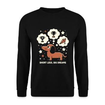 Short Legs, Big Dreams – Dreamy Dachshund Des - Unisex Sweatshirt - black - Front - Alina (178cm) & Michal (187cm)