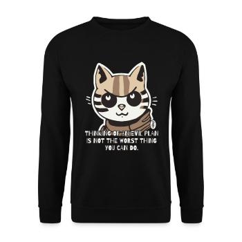 Böse Katze schmiedet böse Pläne - Unisex Pullover - Schwarz - Vorne - Alina (178cm) & Michal (187cm)