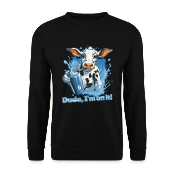Mon pote, je suis là - une vache de fête - Sweat-shirt Unisexe - noir - Devant - Alina (178cm) & Michal (187cm)