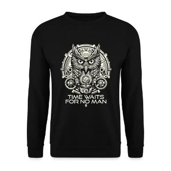 Owls Clock: Clockwork, Time Waits for No One - Unisex Sweatshirt - black - Front - Alina (178cm) & Michal (187cm)