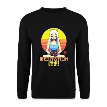 Cats Girl and a purring cat in Medit - Unisex Sweatshirt - black - Front - Alina (178cm) & Michal (187cm)