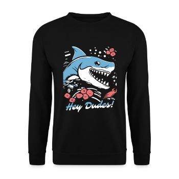 Salut les gars ! Requin de dessin animé frais drôle - Sweat-shirt Unisexe - noir - Devant - Alina (178cm) & Michal (187cm)