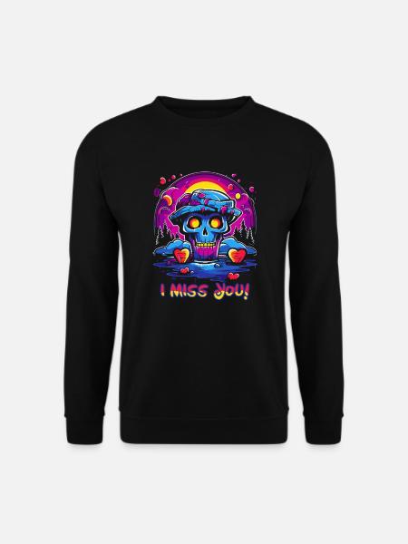 Ich vermisse dich: Bunte Herzen und Totenkopf - Unisex Pullover - Schwarz