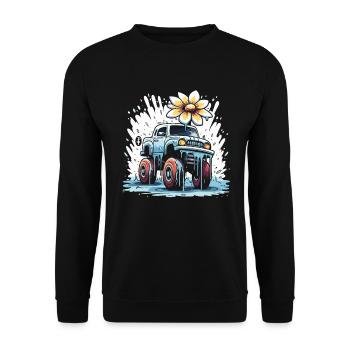 Ein bunter Flower Power Monstertruck - Unisex Pullover - Schwarz - Vorne - Alina (178cm) & Michal (187cm)