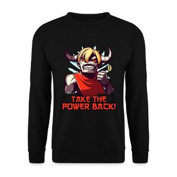 Hole Dir die Macht zurück! Ein Anime Minotaurus - Unisex Pullover - Schwarz - Vorne - Alina (178cm) & Michal (187cm)