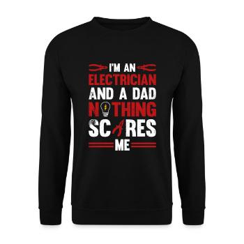 Elektriker Spruch Elektrikergeselle - Unisex Pullover - Schwarz - Vorne - Alina (178cm) & Michal (187cm)