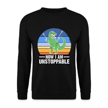 Now I Am Unstoppable Funny T-Rex - Unisex Pullover - Schwarz - Vorne - Alina (178cm) & Michal (187cm)