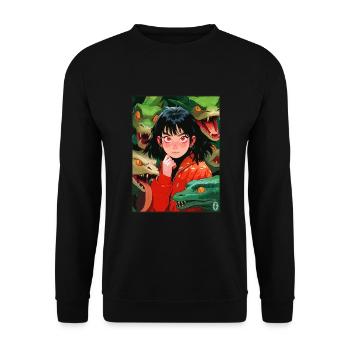 Anime Mädchen und Schlangen - Unisex Pullover - Schwarz - Vorne - Alina (178cm) & Michal (187cm)