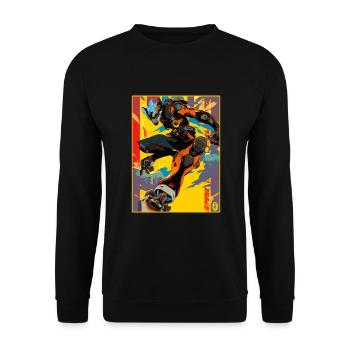 Graffiti Anime Manga Mecha Bot - Unisex Pullover - Schwarz - Vorne - Alina (178cm) & Michal (187cm)
