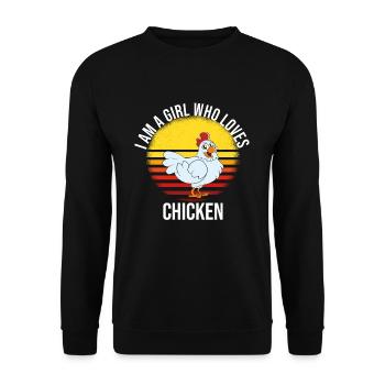 Funny Chicken Saying Chicken - Unisex Sweatshirt - black - Front - Alina (178cm) & Michal (187cm)