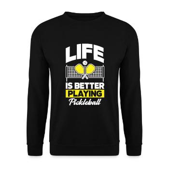 Lustiges Pickleball Geschenk - Unisex Pullover - Schwarz - Vorne - Alina (178cm) & Michal (187cm)