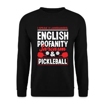 Lustiges Pickleball Geschenk - Unisex Pullover - Schwarz - Vorne - Alina (178cm) & Michal (187cm)