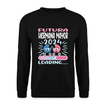 Schwester 2024 Hermana Mayor 2024 - Unisex Pullover - Schwarz - Vorne - Alina (178cm) & Michal (187cm)