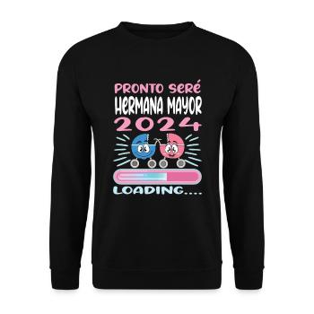 Schwester 2024 Hermana Mayor 2024 - Unisex Pullover - Schwarz - Vorne - Alina (178cm) & Michal (187cm)