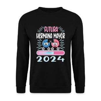 Schwester 2024 Hermana Mayor 2024 - Unisex Pullover - Schwarz - Vorne - Alina (178cm) & Michal (187cm)