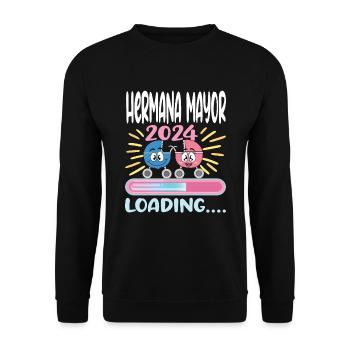 Schwester 2024 Hermana Mayor 2024 - Unisex Pullover - Schwarz - Vorne - Alina (178cm) & Michal (187cm)