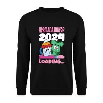 Schwester 2024 Hermana Mayor 2024 - Unisex Pullover - Schwarz - Vorne - Alina (178cm) & Michal (187cm)