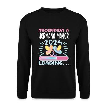 Schwester 2024 Hermana Mayor 2024 - Unisex Pullover - Schwarz - Vorne - Alina (178cm) & Michal (187cm)