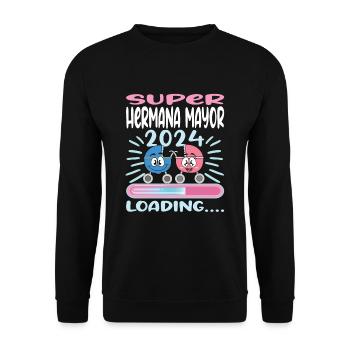 Schwester 2024 Hermana Mayor 2024 - Unisex Pullover - Schwarz - Vorne - Alina (178cm) & Michal (187cm)