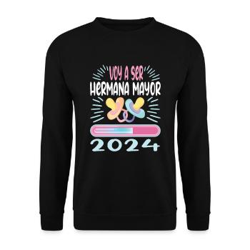 Schwester 2024 Hermana Mayor 2024 - Unisex Pullover - Schwarz - Vorne - Alina (178cm) & Michal (187cm)